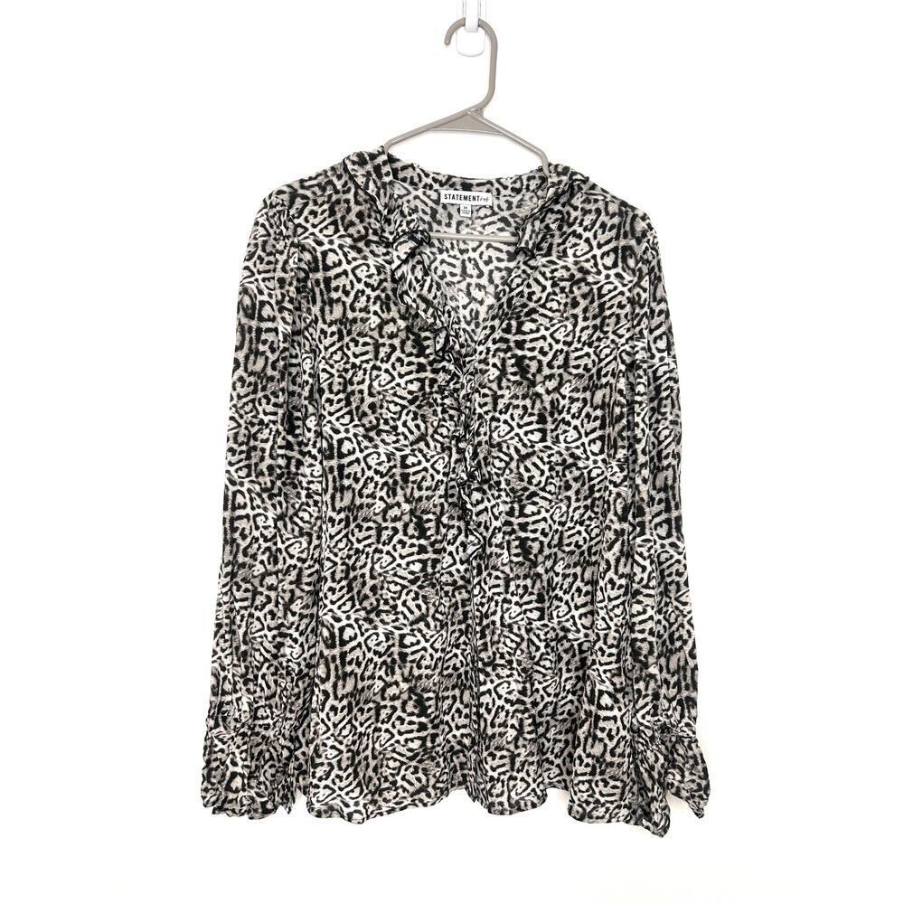 Leopard Print 100% Silk Ruffle Front Blouse Sz XL Glamour Luxe NYDJ (see tags)